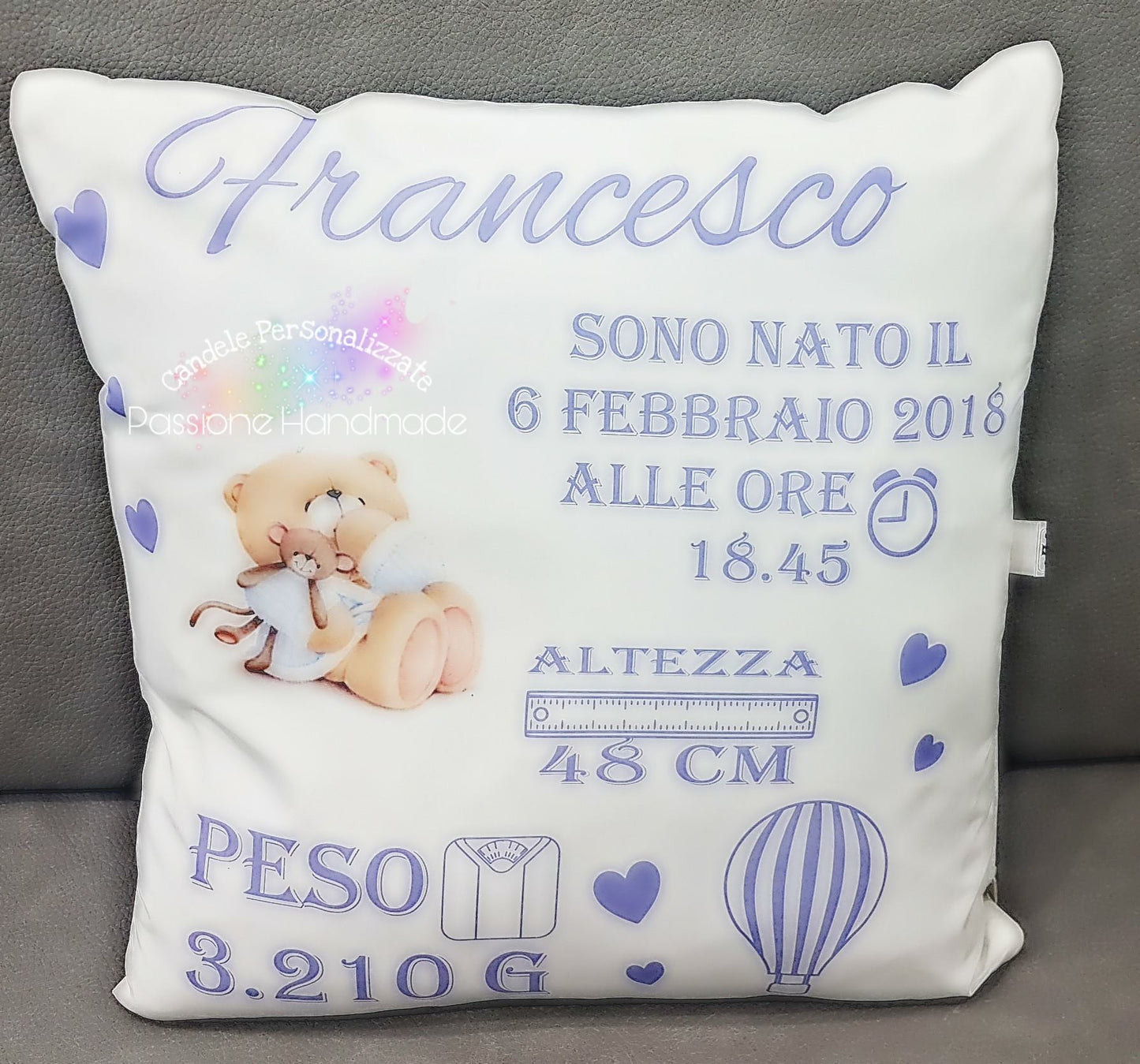 CUSCINO NASCITA PERSONALIZZATO