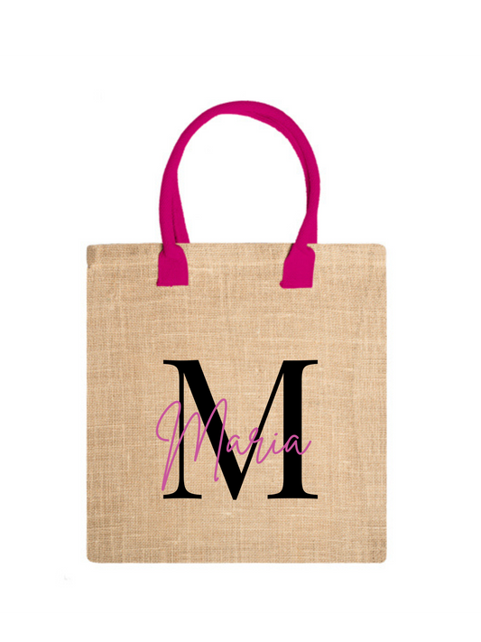 Borsa Mare in juta con manici fucsia