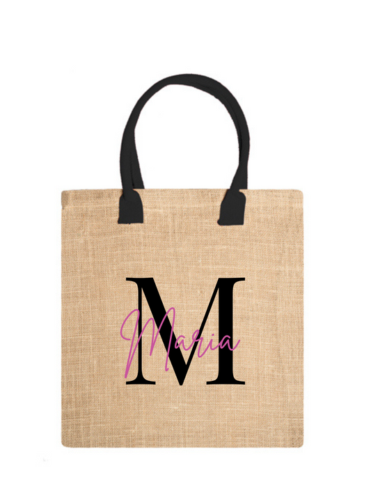 Borsa Mare in juta con manici neri